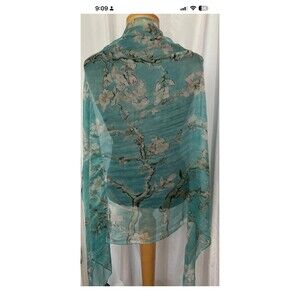 Vincent Van Gogh 100% Silk Almond Blossoms Rectangular Scarf 52”x 28” Vintage